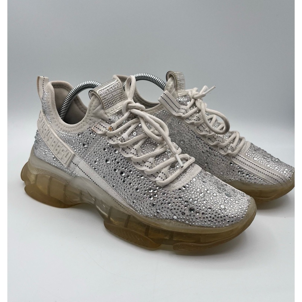 Steve‎ Madden Maxima-R Rhinestone Sneakers Women's Size 10 Beige Clear Sole